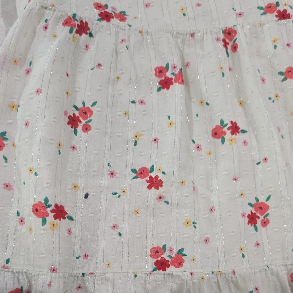 Cat & Jack Cream Red Floral Bishop Long‎  Sleeve Dress Size 7/8